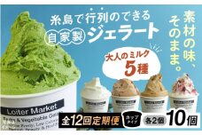 【全12回定期便】行列のできる アイスクリーム 屋 ジェラート 10個 （大人味5種×各2個） アイス 食べ比べ ギフト スイーツ プレゼント 糸島 / LoiterMarket ロイターマーケット [AGD022]