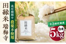 【先行受付】【全3回定期便】 田縁米(でんえんまい)・瑞梅寺(ずいばいじ) 白米 5kg 【2025年11月下旬以降順次発送】 糸島市 / NPO法人田縁プロジェクト 米 白米 [ATM006]