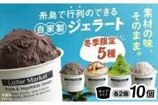 【冬季限定】ジェラートカップ 10個セット 5種類×各2個 (チョコ/黒ゴマ/キャラメル/八女抹茶/クッキーミルク) 糸島市 / Loiter Market lABO ロイターマーケット [AGD038]