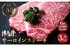 【全6回定期便】大満足！ 博多和牛 牛肉 サーロイン ステーキ 500g（250g×2）＜肉のくまもと屋＞那珂川市 ステーキ 肉 黒毛和牛 赤身 ステーキ肉 ヒレ肉 [GBI034]
