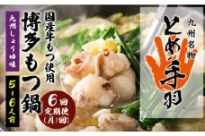 【全6回定期便】九州名物とめ手羽 博多もつ鍋セット（九州しょうゆ味 5-6人前）＜株式会社フェリックス＞那珂川市 鍋 もつ鍋 博多もつ鍋 [GCE015]