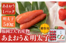 【12月上旬より発送】先行予約！贈答用 福岡産 いちご あまおう＆ふくや味の明太子＜南国フルーツ株式会社＞那珂川市 辛子明太子 明太子 卵 魚介類 苺 フルーツ 果物 [GCD004]