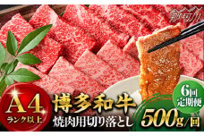 【全6回定期便】【和牛の旨味を堪能！】博多和牛焼肉用 500g＜株式会社MEAT PLUS＞那珂川市 焼肉 牛肉 肉 黒毛和牛 国産[GBW020]
