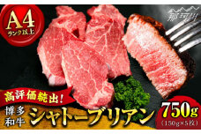 【希少部位！】博多和牛 シャトーブリアン ステーキ 150g×5枚 （計750g）＜肉のくまもと屋＞ 那珂川市 ステーキ 肉 黒毛和牛 赤身 ステーキ肉 フィレ ヒレ シャトーブリアン ヒレ肉 [GBI053]