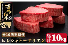 【全10回定期便】博多和牛 ヒレ シャトーブリアン 200g×5枚＜久田精肉店＞那珂川市  肉 牛肉 和牛 国産和牛 国産 ステーキ肉 ステーキ シャトーブリアン ヒレ ヘレ [GDE032]