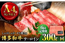 【全6回定期便】【厳選部位！】博多和牛 サーロイン しゃぶしゃぶ すき焼き用 300g＜株式会社MEAT PLUS＞那珂川市 すき焼き しゃぶしゃぶ サーロイン 牛肉 肉 黒毛和牛 国産[GBW071]