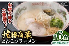 【全3回定期便】焼豚高菜生ラーメン とんこつラーメン 6食セット＜ワイエスフード株式会社＞那珂川市 [GEM002]