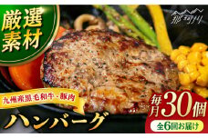 【全6回定期便】九州産黒毛和牛と九州産豚肉 ハンバーグ 30個セット＜なかがわ市場 うしじま＞那珂川市  ハンバーグ 豚肉 牛肉 合い挽き[GAR020]