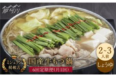 【全6回定期便】ミシュラン掲載！国産牛 もつ鍋 醤油味セット（2～3人前）＜博多もつ鍋 星まつり＞ 那珂川市 もつ鍋 もつなべ ホルモン もつ鍋セット 博多もつ鍋 モツ 醤油 冷凍 [GAA008]