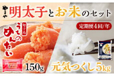 【定期便4回/年】やまやのご家庭用明太切子150gとお米（元気つくし）５㎏のセット AZ053