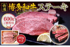ご贈答用 福岡県産 特選 博多和牛 ステーキ 600g 200g×3 VY004