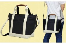 ワックス ショルダートートバッグ 帆布 本革持手 2way バッグ ブラック×クリーム WZ003-2