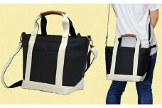 ワックス ショルダートートバッグ 帆布 本革持手 2way バッグ ブラック×クリーム WZ003-2