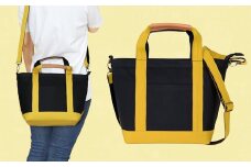 ワックス ショルダートートバッグ 帆布 本革持手 2way ブラック×イエロー WZ003-3