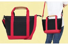 ワックス ショルダートートバッグ 帆布 本革持手 2way ブラック×レッド WZ003-4