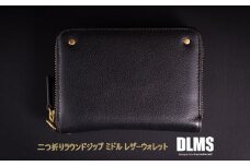 二つ折り財布 牛革 ミドルサイズ ラウンドジップ Dカン付 レザーウォレット  WZ011