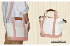 ワックス ショルダートートバッグ 帆布 本革持手 2way バッグ S ナチュラル/ピンク WZ014-5