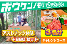 【ボウケンノモリささぐり】アスレチック体験＋BBQセット３名分 ZZ007