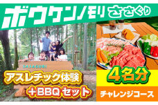 【ボウケンノモリささぐり】アスレチック体験＋BBQセット4名分 ZZ008