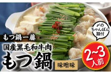 AD089.【もつ鍋一藤】国産黒毛和牛肉のもつ鍋味噌味（２～３人前）【もつ鍋・味噌味】