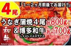 BD014.うなぎの蒲焼４尾＆博多和牛７００ｇ【スタミナ満点！元気セット】