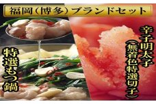 AB404.【福岡ブランドセット】博多もつ鍋2.5人前と博多辛子明太子（無着色切子）450g【もつ鍋・醤油味】【辛子明太子】