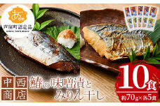 鰆の味噌漬とみりん干しセット(各5食) 芦屋町産 さわら サワラ 鰆 魚 海産物 海の幸 魚介 魚介類 水産 水産物 みりん干し みりんぼし 味噌 味噌漬け 小分け 個包装 惣菜 おかず 冷凍 簡単調理 時短 お手軽【中西商店】as07-004