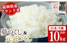 《白米》福岡県産米食べ比べセット「夢つくし」と「元気つくし」(2種計10kg・各5kg×1袋) 白米 米 お米 おこめ ごはん ご飯 常温 福岡県産 ブランド米 ゆめつくし げんきつくし 常温 常温保存 おにぎり おむすび お弁当 ライス【朝ごはん本舗】as05-083