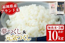 《無洗米》福岡県産米食べ比べセット「夢つくし」と「元気つくし」(2種計10kg・各5kg×1袋) 無洗米 米 お米 おこめ ごはん ご飯 常温 福岡県産 ブランド米 ゆめつくし げんきつくし 常温 常温保存 おにぎり おむすび お弁当 ライス【朝ごはん本舗】as05-084