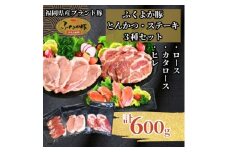 ふくよか豚とんかつ・ステーキ3種セット600g(ロース・カタロース・ヒレ各200g)_ロース 肩ロース ヒレ ロース肉 肩ロース肉 ヒレ肉 小分け ブタ肉 ぶた肉 とんかつ 冷凍 福岡県 福岡 九州 グルメ お取り寄せ【1566246】