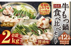 国産 牛もつ鍋 12人前 ちゃんぽん 2つの味が楽しめる 濃縮スープ付（醤油味 ＆ みそ味）