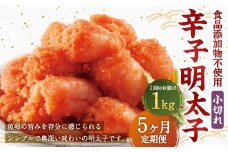 【5ヶ月定期便】 辛子明太子 「昔ながらの明太子」 1kg（500g×2個セット）×5回 計5kg 小切れタイプ たらこ タラコ めんたいこ 明太子 小切れ 小切 冷凍