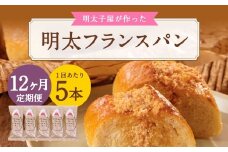 【12ヶ月定期便】 明太子屋がこだわった明太フランス 5本セット×12回 計60本 明太フランス めんたいフランス パン フランスパン めんたいこ 明太子 冷凍