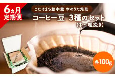 【6ヶ月定期便】コーヒー豆3種のセット 各100g(中～粗挽き) 計300g 旬のおすすめ豆 エチオピア・モカ オリジナルブレンド こたけまち絵本館木のうた《お申込み月の翌月から出荷開始》