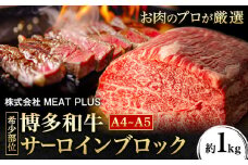 希少部位 博多和牛サーロインブロック 約1kg 株式会社MEAT PLUS《30日以内に出荷予定(土日祝除く)》福岡県 鞍手郡 小竹町 博多和牛 和牛 牛肉 サーロイン
