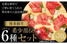 博多和牛 希少部位 おまかせ 6種 セット 株式会社木村食品《30日以内に出荷予定(土日祝除く)》小竹町 博多和牛 牛肉 焼肉用 焼肉 カルビ 上カルビ カイノミ ミスジ フランク トウガラシ トモサンカク カメノコ シンシン ランプ イチボ 和牛 希少