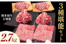 博多和牛 ３種堪能セット 2.7kg 計6パック 《30日以内に出荷予定(土日祝除く)》