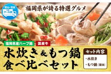 福岡県産ハーブ鳥 水炊き 国産牛 もつ鍋 各2人前 合計4人前 醤油味 株式会社マル五《30日以内に出荷予定(土日祝除く)》 福岡県 鞍手町 水炊き鍋 もつ鍋 もつ 鶏肉 水炊きセット もつ鍋セット 鍋パーティー パーティー 送料無料