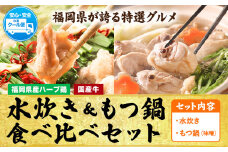福岡県産ハーブ鳥 水炊き 国産牛 もつ鍋 各2人前 合計4人前 味噌味 株式会社マル五《30日以内に出荷予定(土日祝除く)》 福岡県 鞍手町 水炊き鍋 もつ鍋 もつ 鶏肉 水炊きセット もつ鍋セット 鍋パーティー パーティー 送料無料
