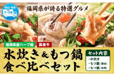 福岡県産ハーブ鳥 水炊き 国産牛 もつ鍋 各2人前 合計6人前  醤油味 味噌味 株式会社マル五《30日以内に出荷予定(土日祝除く)》 福岡県 鞍手町 水炊き鍋 もつ鍋 もつ 鶏肉 水炊きセット もつ鍋セット 鍋パーティー パーティー 送料無料