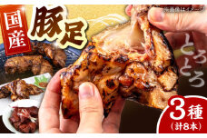 国産 豚足 8本セット(焼き豚足・特製スパイス豚足・煮込豚足） ▼常温 とんそく トンソク 豚肉 豚  豚足  炙り  桂川町/マルマツ産業株式会社[ADAE007]