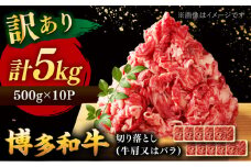 【 訳あり 】 博多和牛 切り落とし 5kg(500g×10p） ▼牛肩 バラ 国産 切り落し  切り落とし肉 牛 牛丼 黒毛和牛 牛肉  肉炒め  小分け 桂川町/株式会社 MEAT PLUS[ADAQ029]