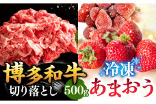 【 訳あり 】 博多和牛 切り落とし ＆ あまおう セット1.3kg ▼ 黒毛和牛 煮物 カレー 炒め物 牛丼 わけあり 訳アリ あまおう 苺 イチゴ いちご 桂川町/株式会社 MEAT PLUS[ADAQ034]