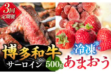 【全3回定期便】【訳あり】博多和牛 サーロインステーキ ＆ あまおう セット1.3kg ▼ 訳あり 訳アリ ワケアリ わけあり 理由あり 大容量 不揃い 規格外 牛肉 肉 にく 返礼品 お肉 家族 口コミ 食材 果物 果実 福岡 あまおう 福岡 博多 いちご イチゴ 苺 高級 定期便 桂川町/株式会社 MEAT PLUS [ADAQ066]