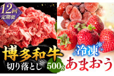【全12回定期便】【訳あり】博多和牛 切り落とし ＆ あまおう セット1.3kg ▼ 訳あり 訳アリ ワケアリ わけあり 理由あり 大容量 不揃い 規格外 牛肉 肉 にく 返礼品 お肉 家族 口コミ 食材 果物 果実 福岡 あまおう 福岡 博多 いちご イチゴ 苺 高級 定期便 桂川町/株式会社 MEAT PLUS [ADAQ071]