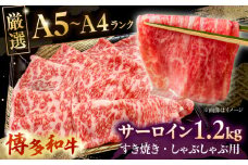 【A5〜A4等級】博多和牛 サーロイン すき焼き しゃぶしゃぶ 600g×2パック（計1200g） ▼ 牛肉 博多 和牛 極上 バーベキュー ブランド 国産 高級 高評価 特別 上質 桂川町/株式会社チクゼンヤ[ADBZ025]