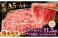 【全6回定期便】【A5〜A4等級】博多和牛 サーロイン すき焼き しゃぶしゃぶ 600g×2パック（計1200g） ▼ 牛肉 博多 和牛 極上 バーベキュー ブランド 国産 高級 高評価 特別 上質 桂川町/株式会社チクゼンヤ[ADBZ027]
