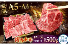 【全12回定期便】【数量限定 博多和牛】ロース 焼肉用 500g ▼ 牛肉 博多 和牛 極上 バーベキュー ブランド 国産 高級 高評価 特別 上質 桂川町/株式会社チクゼンヤ[ADBZ048]