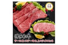 福岡県産 黒毛和牛A4ランク以上の博多和牛！ サーロインステーキ(1枚)　200～250g・上スライス450g　セット【お肉 牛肉 牛 黒毛和牛 博多和牛 和牛 サーロイン ステーキ スライス  福岡県産 福岡県 筑前町 DW006 】