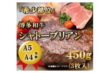 A5A4等級 博多和牛ヒレ・シャトーブリアン450g【博多和牛 和牛 牛 肉 お肉 ヒレ シャトーブリアン ステーキ 贅沢 人気 食品 オススメ 送料無料 福岡県 筑前町 CK013】
